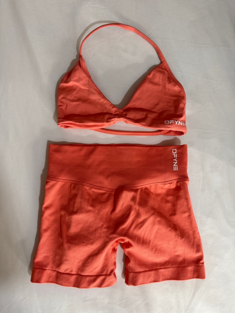 Coral Sports Bra and High-Waist Shorts Set